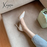 Xajzpa - Pointed Toe Shoes Woman Shallow Fashion Newest Genuine Leather High Heels Pumps For Women