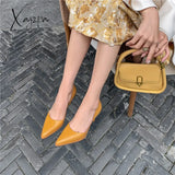 Xajzpa - Pointed Toe Shoes Woman Shallow Fashion Newest Genuine Leather High Heels Pumps For Women