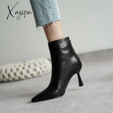 Xajzpa - Pot Big Size 42 Cow Leather Pointed Toe High Heels Chic Design Concise Basic Clothing