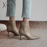 Xajzpa - Pot Big Size 42 Cow Leather Pointed Toe High Heels Chic Design Concise Basic Clothing