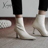 Xajzpa - Pot Big Size 42 Cow Leather Pointed Toe High Heels Chic Design Concise Basic Clothing