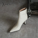 Xajzpa - Pot Big Size 42 Cow Leather Pointed Toe High Heels Chic Design Concise Basic Clothing