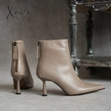 Xajzpa - Pot Big Size 42 Cow Leather Pointed Toe High Heels Chic Design Concise Basic Clothing