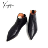 Xajzpa - Pot Big Size Full Grain Leather Soft Winter Spring Shoes Modern Girl Pointed Toe Slip On