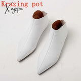 Xajzpa - Pot Big Size Full Grain Leather Soft Winter Spring Shoes Modern Girl Pointed Toe Slip On