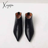 Xajzpa - Pot Big Size Full Grain Leather Soft Winter Spring Shoes Modern Girl Pointed Toe Slip On