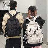 Xajzpa - Preppy Style Black Backpack Unisex Women Men Nylon Waterproof Multi-Pocket Design Mochilas