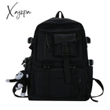 Xajzpa - Preppy Style Black Backpack Unisex Women Men Nylon Waterproof Multi-Pocket Design Mochilas