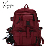 Xajzpa - Preppy Style Black Backpack Unisex Women Men Nylon Waterproof Multi-Pocket Design Mochilas