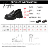 Xajzpa - Pu Leather Platform Loafers Woman 2023 British Style Thick Heels Oxfords Shoes Women Slip