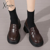 Xajzpa - Pu Leather Platform Loafers Woman 2023 British Style Thick Heels Oxfords Shoes Women Slip