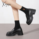 Xajzpa - Pu Leather Platform Loafers Woman 2023 British Style Thick Heels Oxfords Shoes Women Slip