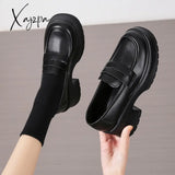 Xajzpa - Pu Leather Platform Loafers Woman 2023 British Style Thick Heels Oxfords Shoes Women Slip
