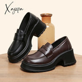 Xajzpa - Pu Leather Platform Loafers Woman 2023 British Style Thick Heels Oxfords Shoes Women Slip
