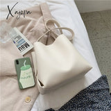 Xajzpa - Pu Leather Women Bucket Shoulder Bag Brand Luxury Solid Color Ladies Handbags Casual