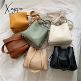 Xajzpa - Pu Leather Women Bucket Shoulder Bag Brand Luxury Solid Color Ladies Handbags Casual