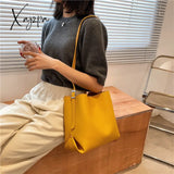 Xajzpa - Pu Leather Women Bucket Shoulder Bag Brand Luxury Solid Color Ladies Handbags Casual