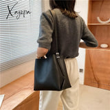 Xajzpa - Pu Leather Women Bucket Shoulder Bag Brand Luxury Solid Color Ladies Handbags Casual