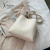 Xajzpa - Pu Leather Women Bucket Shoulder Bag Brand Luxury Solid Color Ladies Handbags Casual