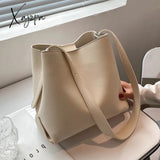 Xajzpa - Pu Leather Women Bucket Shoulder Bag Brand Luxury Solid Color Ladies Handbags Casual