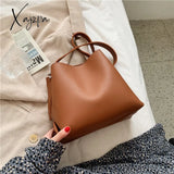 Xajzpa - Pu Leather Women Bucket Shoulder Bag Brand Luxury Solid Color Ladies Handbags Casual