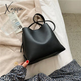 Xajzpa - Pu Leather Women Bucket Shoulder Bag Brand Luxury Solid Color Ladies Handbags Casual