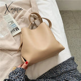 Xajzpa - Pu Leather Women Bucket Shoulder Bag Brand Luxury Solid Color Ladies Handbags Casual