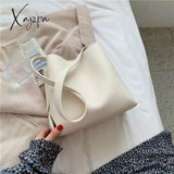 Xajzpa - Pu Leather Women Bucket Shoulder Bag Brand Luxury Solid Color Ladies Handbags Casual