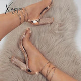 Xajzpa - Pumps Super High Heels Square Lady Shoes Big Size 43 2Colour Sexy Women Heeled Sandals