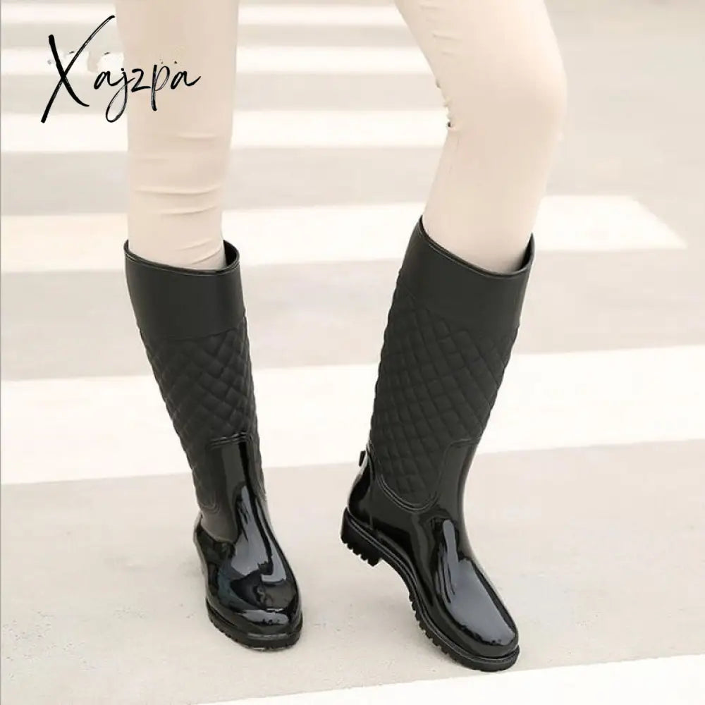 Xajzpa - Punk Style Zipper Rain Boots Women’s Pure Color Outdoor Rubber Water Shoes For Female