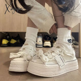 Xajzpa - Pure White Canvas Shoes For Women Winter Style Korean All-Match Breathable Thick-Soled