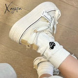 Xajzpa - Pure White Canvas Shoes For Women Winter Style Korean All-Match Breathable Thick-Soled
