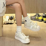 Xajzpa - Pure White Canvas Shoes For Women Winter Style Korean All-Match Breathable Thick-Soled