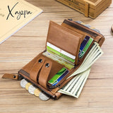 Xajzpa - Quality Genuine Leather Men Wallet Brand Zipper Man Purse Vintage Cow Leather Male Card