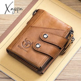 Xajzpa - Quality Genuine Leather Men Wallet Brand Zipper Man Purse Vintage Cow Leather Male Card