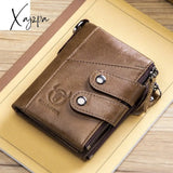 Xajzpa - Quality Genuine Leather Men Wallet Brand Zipper Man Purse Vintage Cow Leather Male Card
