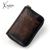 Xajzpa - Real Cowhide Short Wallet Men Photo Credit Card Holder Clutch Zipper Mini Bag High Quality Genuine Leather Bifold Coin Purse