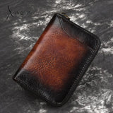 Xajzpa - Real Cowhide Short Wallet Men Photo Credit Card Holder Clutch Zipper Mini Bag High Quality