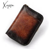 Xajzpa - Real Cowhide Short Wallet Men Photo Credit Card Holder Clutch Zipper Mini Bag High Quality