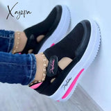 Xajzpa - Red Casual Hollowed Out Patchwork Solid Color Round Comfortable Shoes Black / Us5Eu35