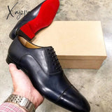 Xajzpa - Red Sole Men Shoes Black Brown Oxfords Square Toe Lace-Up Wedding For With Free Shipping