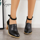Xajzpa - Retro Black Chunky Stacked High Heels Ankle Strap Boots