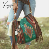 Xajzpa - Retro Canvas Shoulder Bags With Tassel New Pattern National Style Zipper Casual And Fashion