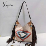 Xajzpa - Retro Canvas Shoulder Bags With Tassel New Pattern National Style Zipper Casual And Fashion