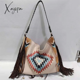 Xajzpa - Retro Canvas Shoulder Bags With Tassel New Pattern National Style Zipper Casual And Fashion