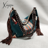 Xajzpa - Retro Canvas Shoulder Bags With Tassel New Pattern National Style Zipper Casual And Fashion