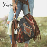 Xajzpa - Retro Canvas Shoulder Bags With Tassel New Pattern National Style Zipper Casual And Fashion