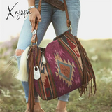 Xajzpa - Retro Canvas Shoulder Bags With Tassel New Pattern National Style Zipper Casual And Fashion