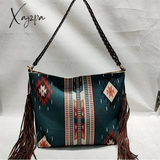 Xajzpa - Retro Canvas Shoulder Bags With Tassel New Pattern National Style Zipper Casual And