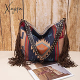 Xajzpa - Retro Canvas Shoulder Bags With Tassel New Pattern National Style Zipper Casual And